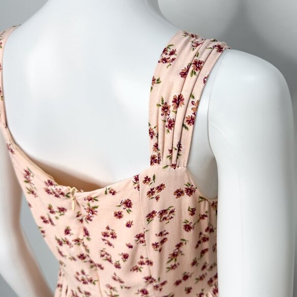 Altar’d State Faux Button Front Tiered Basque Waist Floral Print Mini Dress Pink - Picture 11 of 16